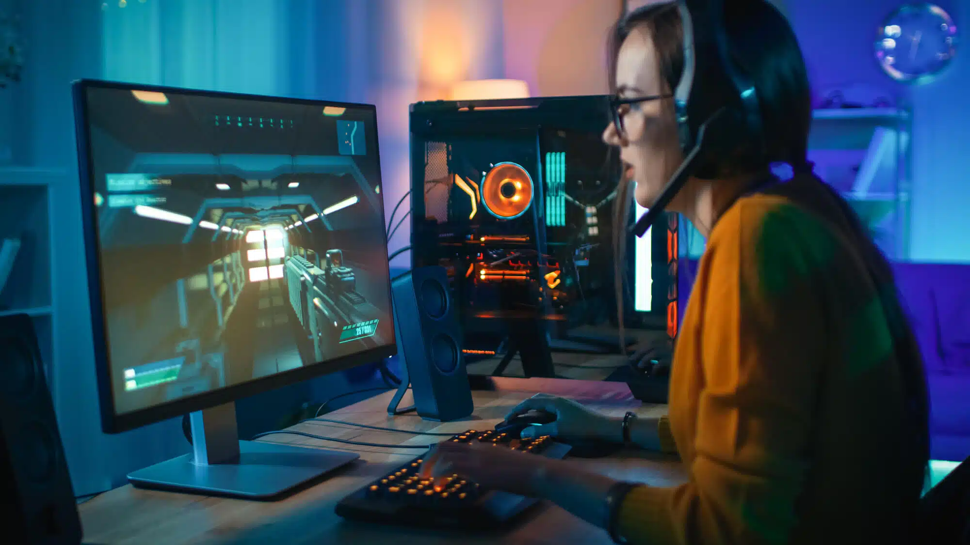 Girl playing on Gaming PC